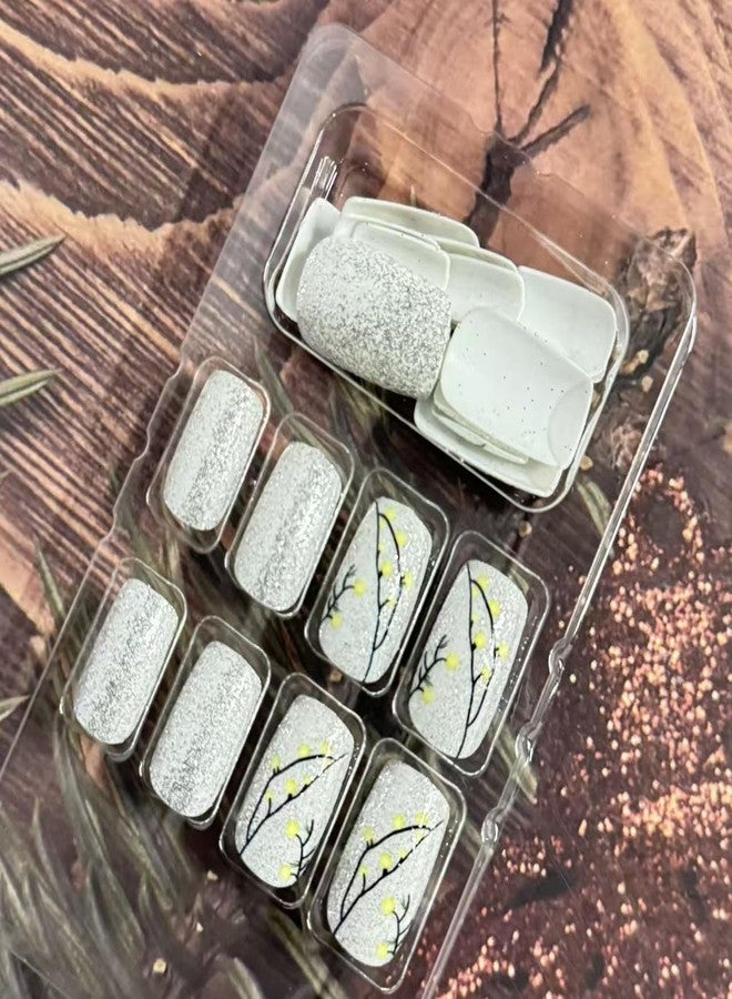 GRITOSE 24pcs Winter Press on Nail Medium Length Square Fake Nails Silvery Glitter Acrylic Artificial Nail with Colored Lights designs Christmas Glue on Nails Full Cover Xmas False Nails for Women Holiday - Image 4